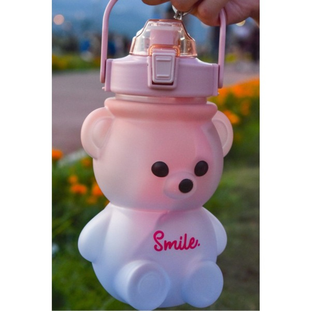 Home Dekor Hediye Ayıcık Desenli 1,2 Litre Motivasyon Büyük Boy Plastik Su Şişesi Suluk Sticker Hediyeli Pembe Mavi Suluk Fiyatı