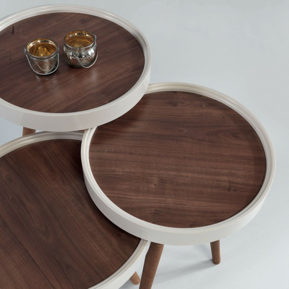 Home Desing 3'lü Ahşap Yuvarlak Zigon Sehpa - ceviz Zigon Sehpa Fiyatı