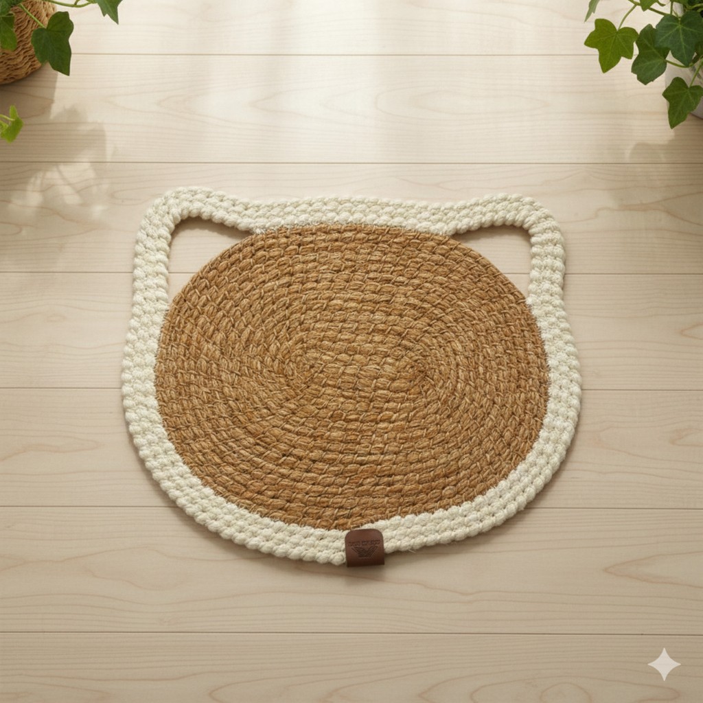 Home İnn Lüks Hasır Görünümlü Kedi Paspası | Su Geçirmez, Leke Tutmaz - Mama ve Su Matı | 37X32 cm Araca Özel Paspaslar Fiyatı
