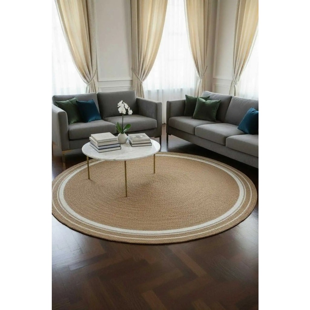 Home İnn Tekstil Home İnn Yuvarlak Hasır Görünümlü Dekoratif Halı – Modern Bohem Stil Salon Halısı, Minimal Tarz Halı - Bej - 150 x 150 cm SSD / Solid State Drive Fiyatı