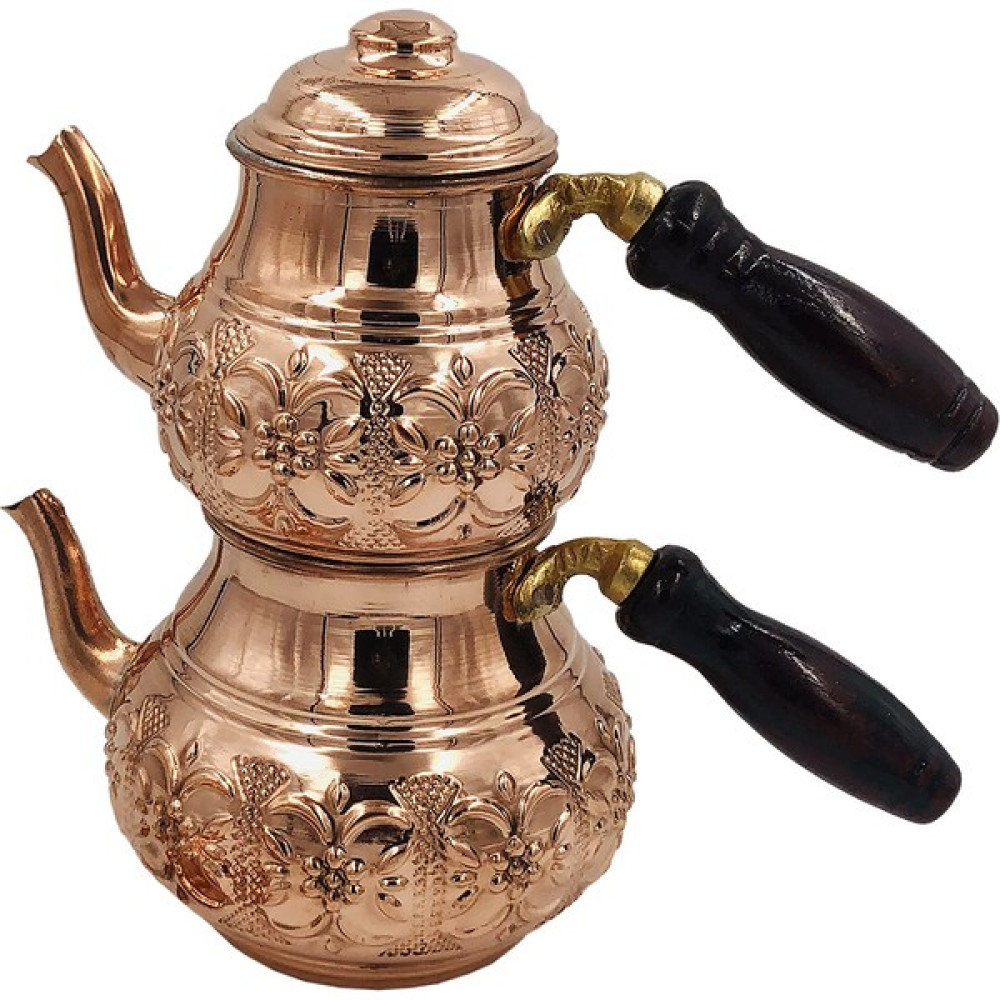 Home Mutfak Bakır Çiçek Motifli Büyük Boy Çaydanlık Çay / Çaydanlık Setleri Fiyatı