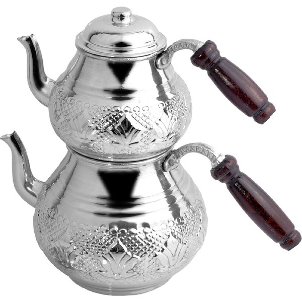 Home Mutfak Bakır Lale Motifli Beyaz Büyük Boy Çaydanlık - Gri Çay / Çaydanlık Setleri Fiyatı