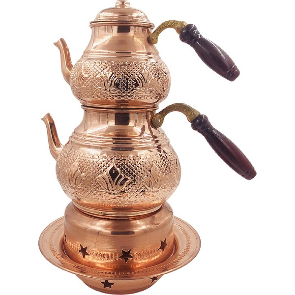 Home Mutfak Bakır Lale Motifli Büyük Boy Çaydanlık Seti Çay / Çaydanlık Setleri Fiyatı