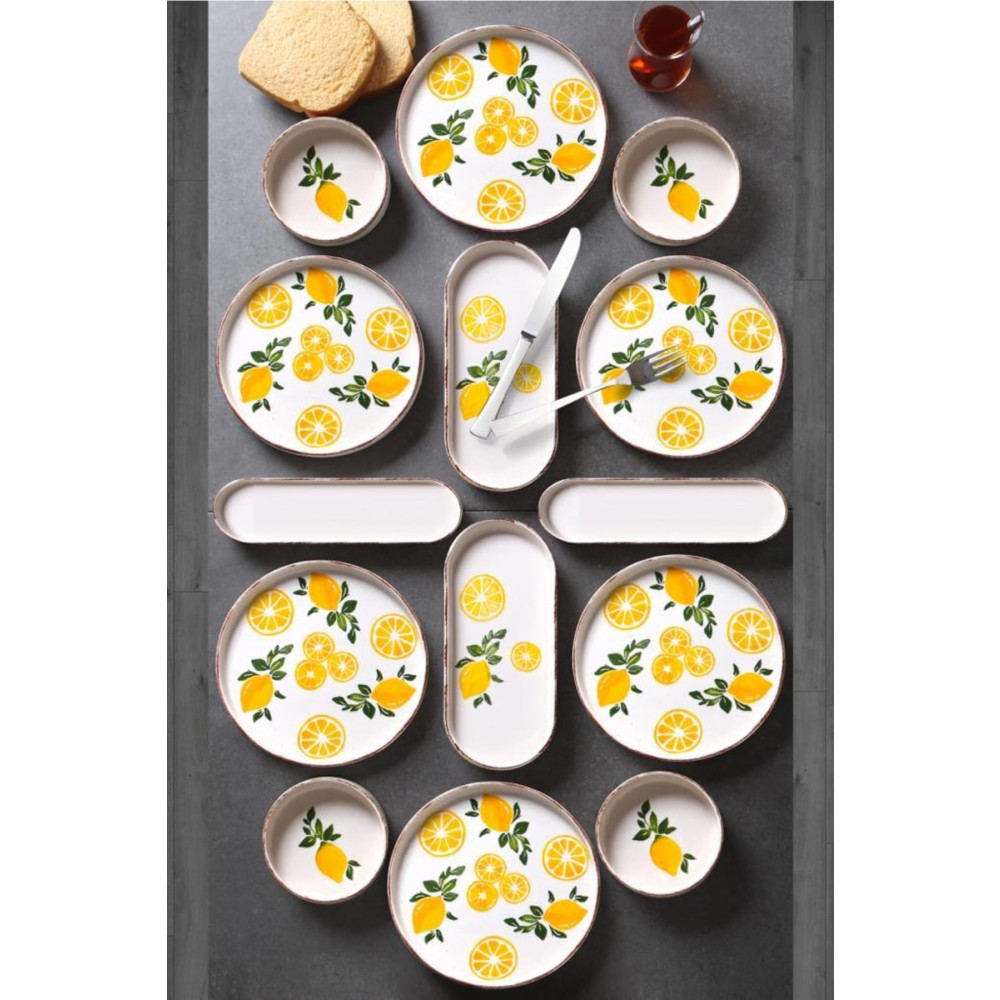 Home Naturel 14 Parça 6 Kişilik Stackable Limon Desen Kahvaltı Takımı Handmade Özel Tasarım Kahvaltılık Kahvaltı Takımı Fiyatı