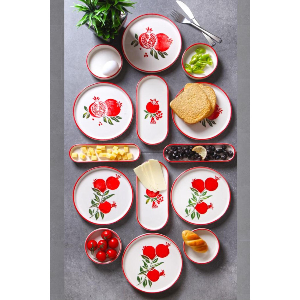 Home Naturel 14 Parça 6 Kişilik Stackable Nar Desen Kahvaltı Takımı Yılbaşı Handmade Özel Tasarım Kahvaltılık Kahvaltı Takımı Fiyatı