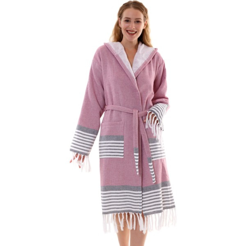 Home Of Buldan Pamuklu Kapüşonlu Unisex Bornoz | Havlu Peştemal Bornoz - XL - Pembe Bornoz Fiyatı