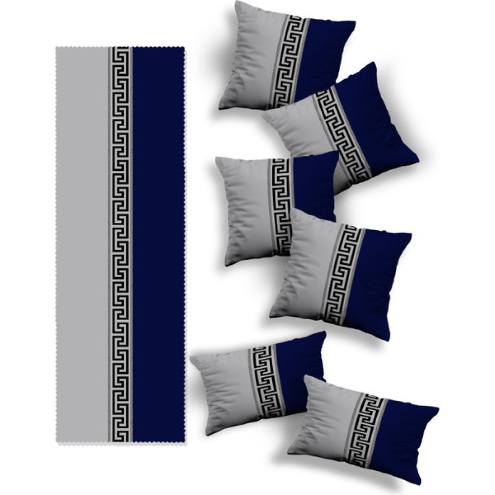 Home Özel Tasarım Dekoratif 4'lü Kare 2'li Dikdörtgen Kırlent Kılıfı ve Runner Seti - 43 x 43 cm - Gri - Lacivert Kırlent / Mobilya Yastığı Fiyatı