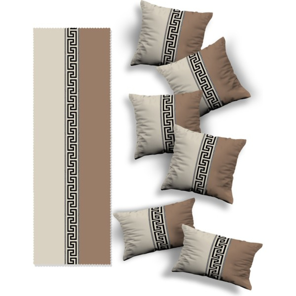 Home Özel Tasarım Dekoratif 4'lü Kare 2'li Dikdörtgen Kırlent Kılıfı ve Runner Seti - 43 x 43 cm - Krem - Kahverengi Kırlent / Mobilya Yastığı Fiyatı