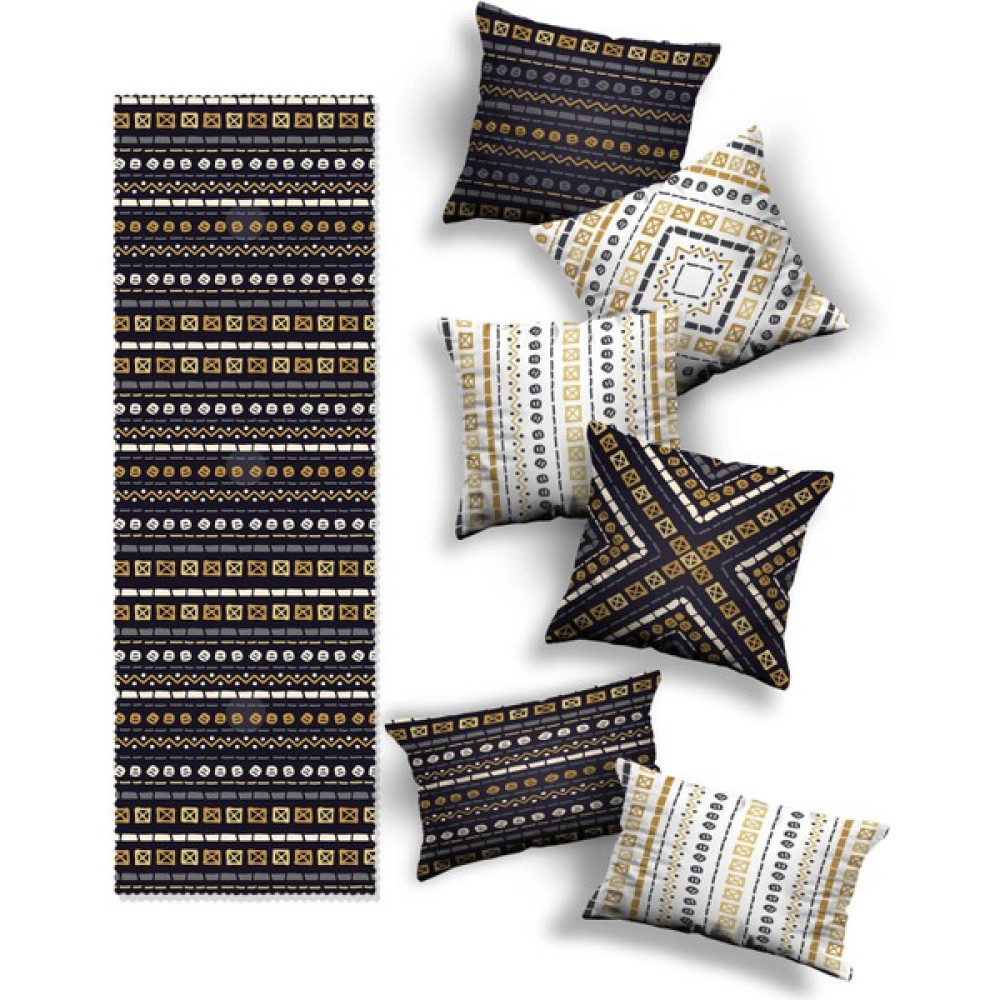 Home Özel Tasarım Dekoratif 4'lü Kare 2'li Dikdörtgen Kırlent Kılıfı ve Runner Seti - 43 x 43 cm - Renkli Kırlent / Mobilya Yastığı Fiyatı