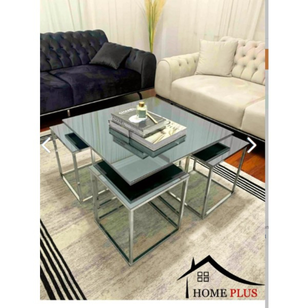 Home Plus 4 1 Gümüş Kaplama. Füme Cam Kare Pizza Orta Sehpa Orta Sehpa Fiyatı