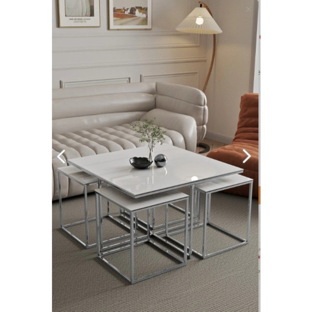 Home Plus Mobilya 4 1 Kare Orta Sehpa Krom Ayak Beyaz 8 mm Glossmax Parlak Mdf - gümüş Orta Sehpa Fiyatı