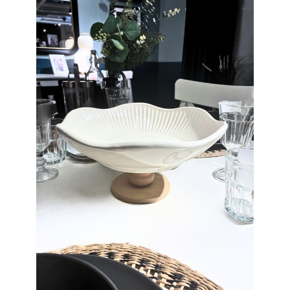 Home Stone Ahşap Ayaklı Derin Beyaz Sunumluk Büyük Salata Kasesi 28 cm Mutfak Gereçleri Fiyatı