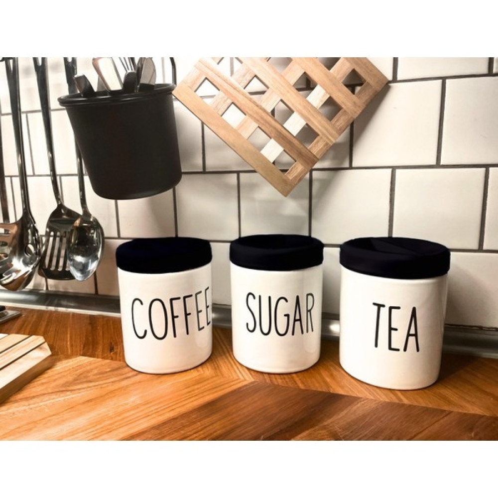 Home Stone Homestone 3'lü Büyük Çay/kahve/şeker Beyaz Kavanoz Seti - 800 ml - Siyah Vakumlu Kapak Saklama Kapları Fiyatı