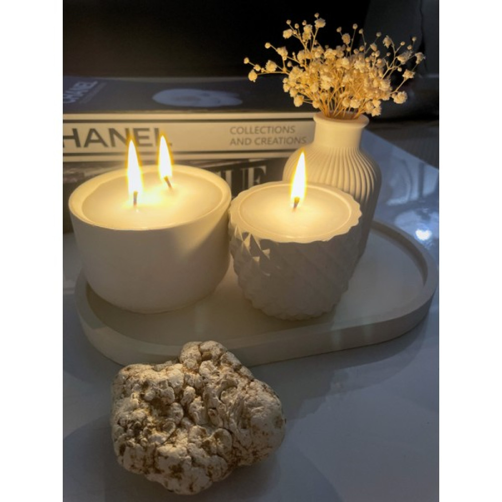Home Stone Homestone Tepsili Beton Büyük Boy Mum Vazo Set Dekoratif Çiçekli Vanilya Kokulu Soya Doğal Mum-Orta Sehpa Set - Bej - 4 Adet Dekoratif Mum Fiyatı