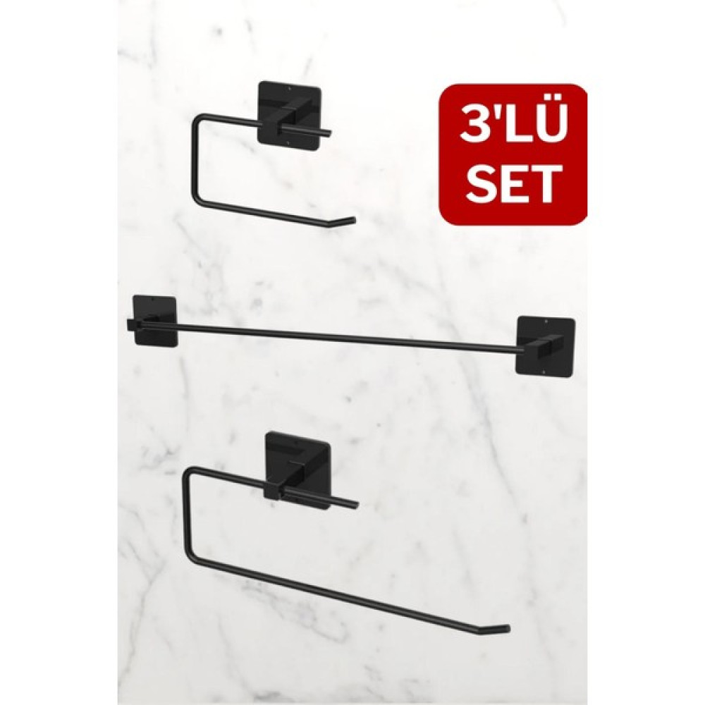 Home Stuff Home-Stuff Siyah Uzun Havluluk, Rulo Havluluk ve Tuvalet Kağıdı Askısı, Avantajlı 3'lü Set Banyo Askılık Fiyatı