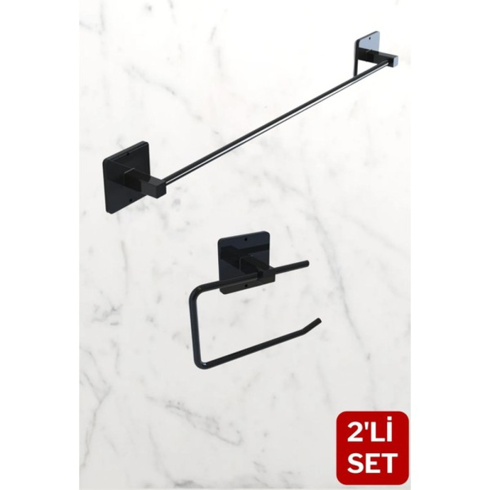 Home Stuff Home-Stuff Siyah Uzun Havluluk ve Tuvalet Kağıdı Tutacağı 2'li Set Banyo Askılık Fiyatı