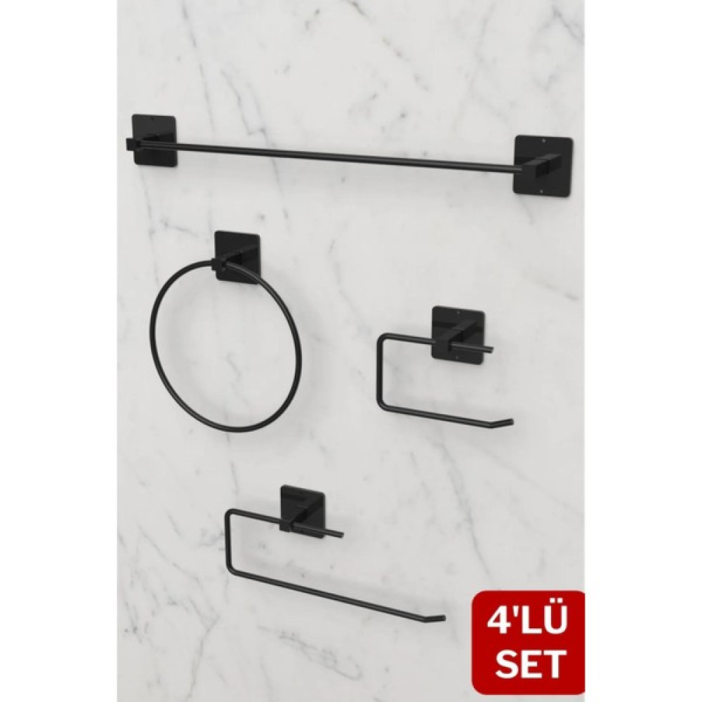 Home Stuff Home-Stuff Siyah Uzun Havluluk, Yuvarlak Havluluk, Rulo Havluluk ve Tuvalet Kağıdı Askısı, Avantajlı 4'lü Set Banyo Askılık Fiyatı