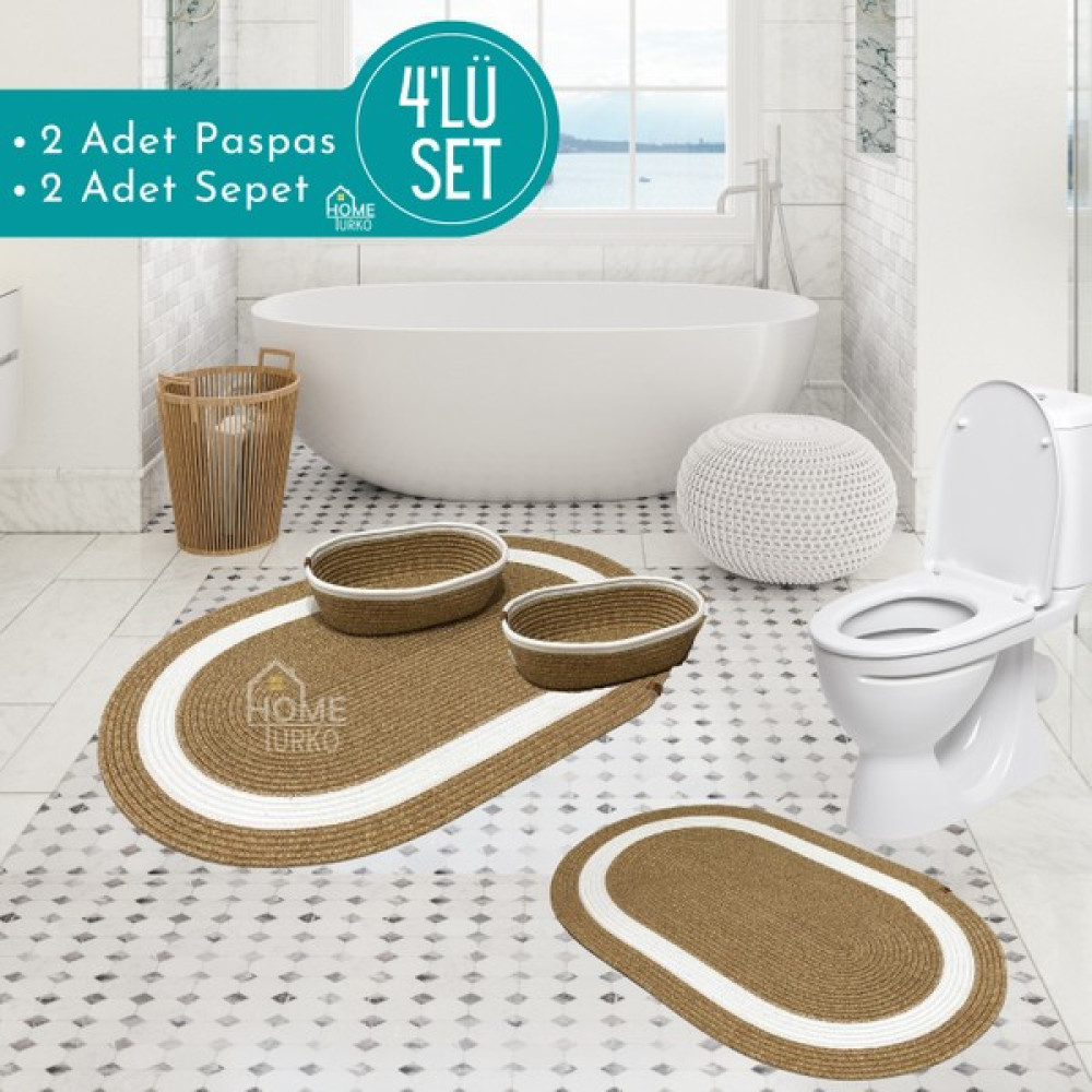 Home Turko 2'li Takım Jüt, Hasır, Paspas, Banyo Paspası, Banyo Paspas Takımı ve Banyo Sepeti - Beyaz Klozet Takımı Fiyatı