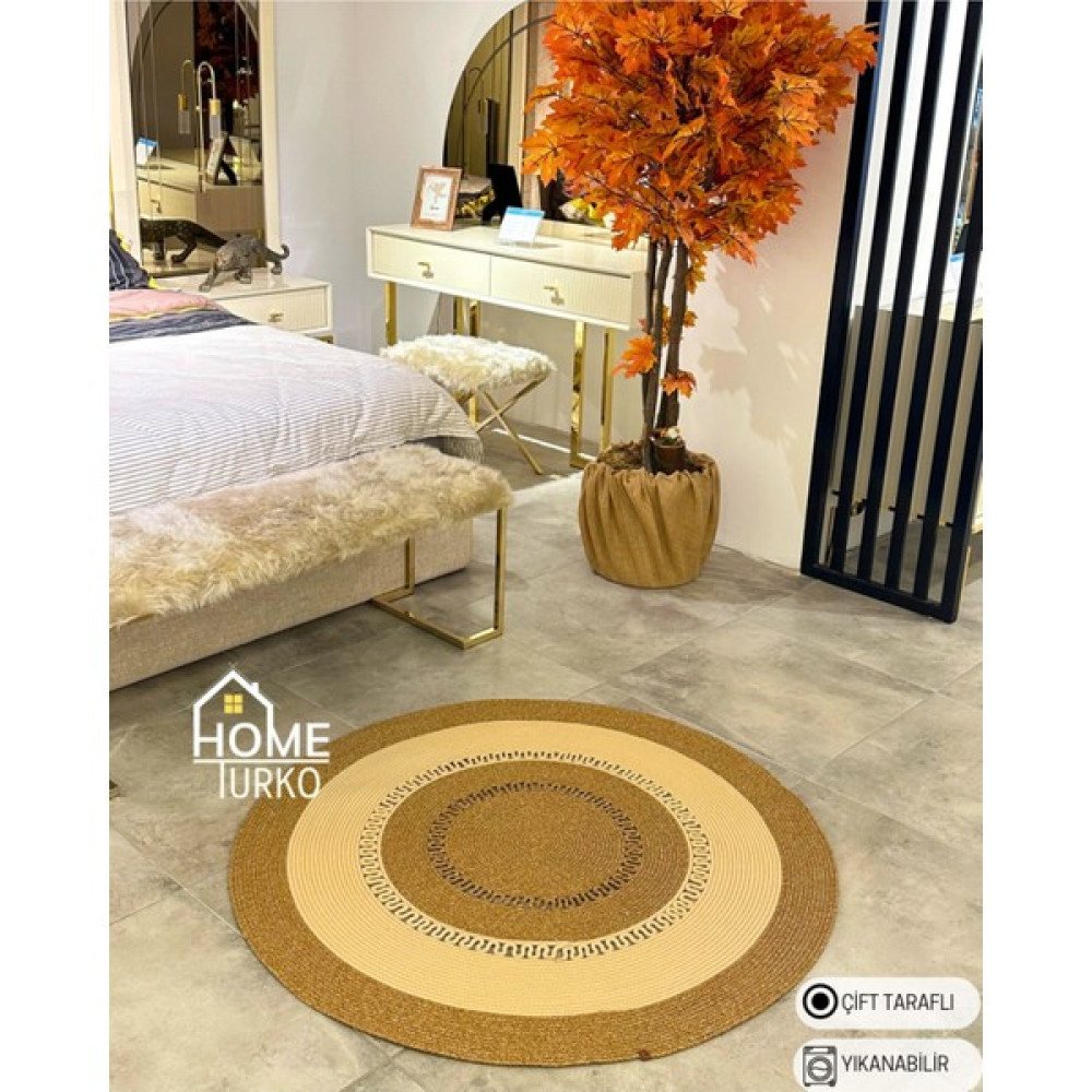 Home Turko Hasır Kilim Paspas Jüt Yolluk Siyah Desenli Kolidor Balkon Mutfak Dekoratif . - Kahverengi - 80 x 80 cm Kilim Fiyatı