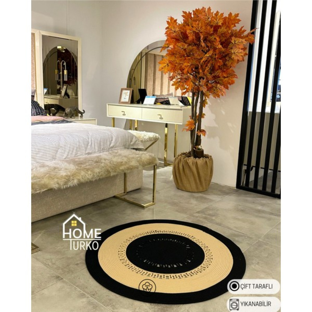 Home Turko Hasır, Kilim, Paspas, Jüt Yolluk, Siyah Desenli, Kolidor,balkon,mutfak, Halısı, Dekoratif Paspas. - 90 x 90 cm Kilim Fiyatı