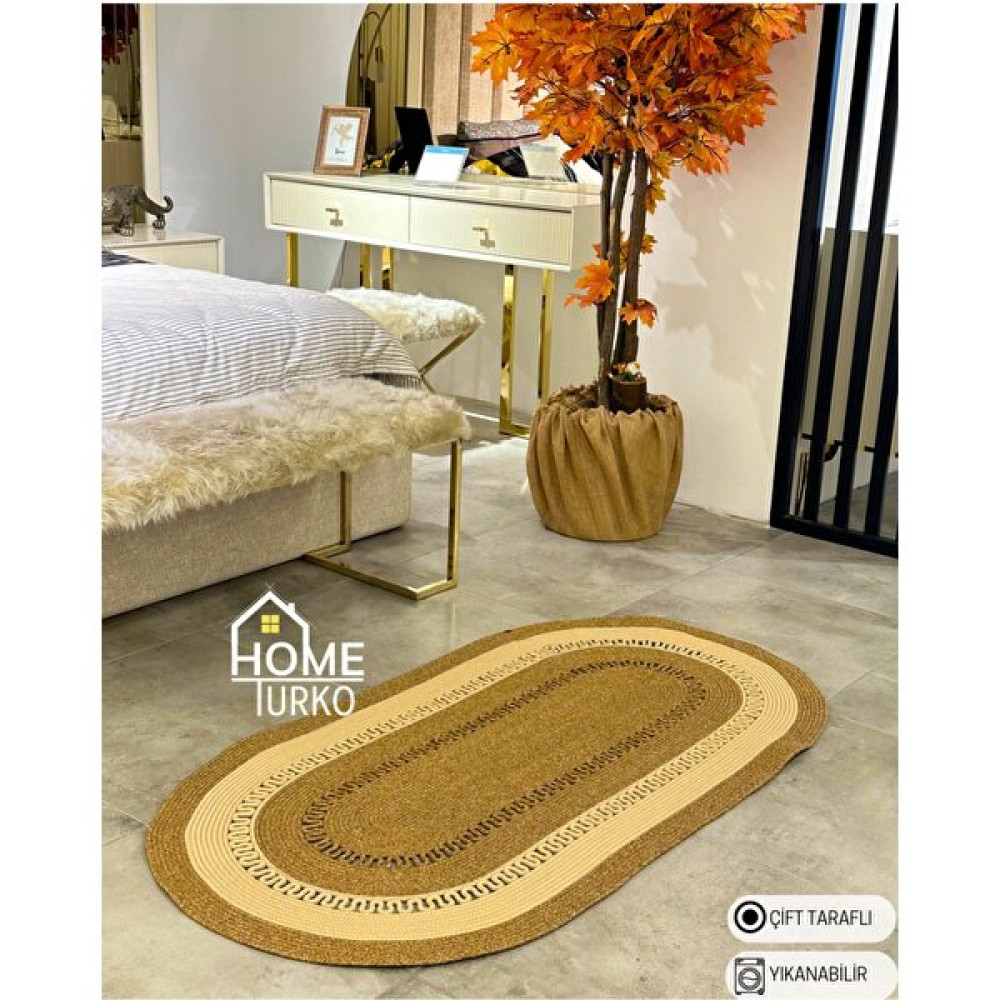 Home Turko Hasır, Kilim, Paspas, Jüt Yolluk, Siyah Desenli, Kolidor,balkon,mutfak, Halısı, Dekoratif Paspas. - Kahverengi - 60 x 100 cm Kilim Fiyatı