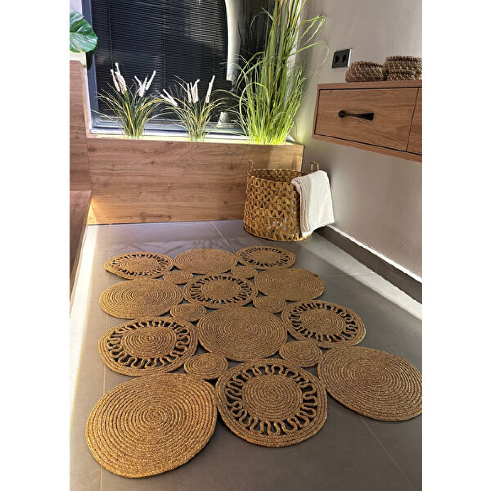 Home Turko Jüt Kilim, Paspas, Mutfak Halısı, Banyo Paspası, Kilim, Halı, Oturma Odası Halısı, Balkon Paspası - Kahverengi - 90 x 90 cm Kilim Fiyatı