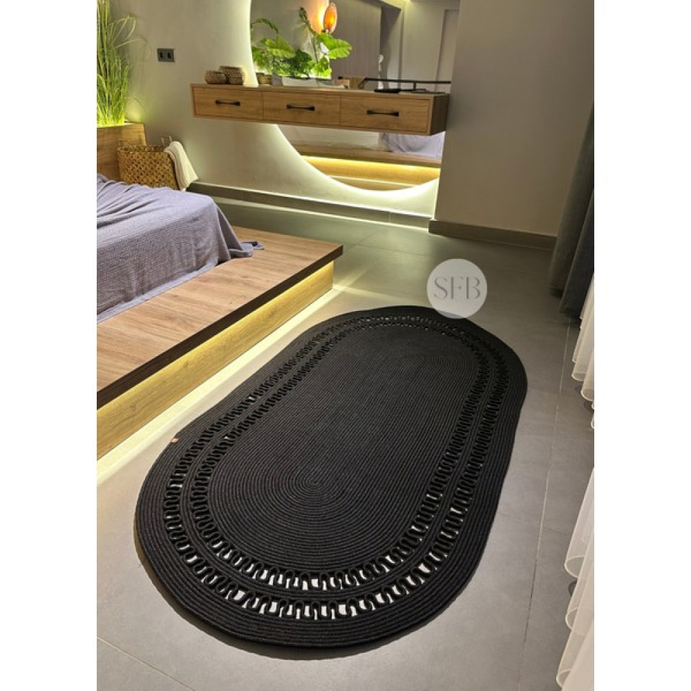Home Turko Jüt Kilim, Paspas, Mutfak Halısı, Banyo Paspası, Kilim, Halı, Oturma Odası Halısı, Balkon Paspası - Siyah - 80 x 100 cm Kilim Fiyatı