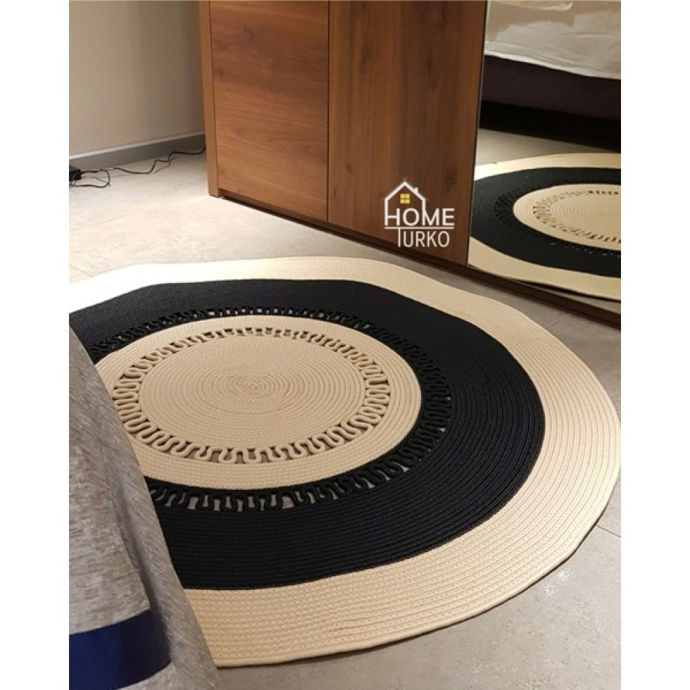 Home Turko Moderin Hasır, Yuvarlak, Desenli Naturel Jüt Gri Kilim, Mutfak,salon Halısı /hediyelik, Ev Dekoru - Renkli - 80 x 80 cm Kilim Fiyatı