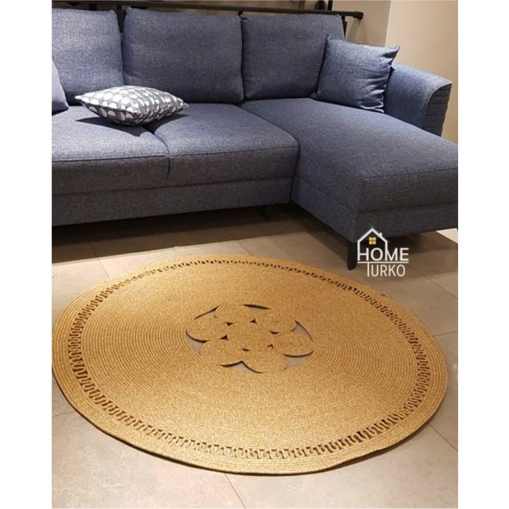 Home Turko Moderin Hasır, Yuvarlak, Desenli Naturel Jüt Hasır Kilim, Mutfak,salon Halısı /hediyelik, Ev Dekoru - Renkli - 80 x 80 cm Kilim Fiyatı