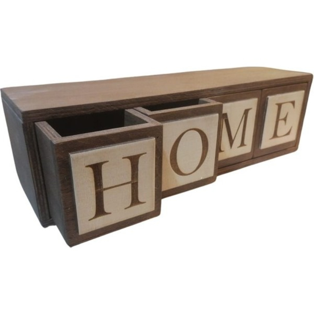 Home Yazılı Dekoratif Çekmeceli Organizer 42CM x 12CM x 10CM - Ceviz Eşya Saklama Kutusu Fiyatı