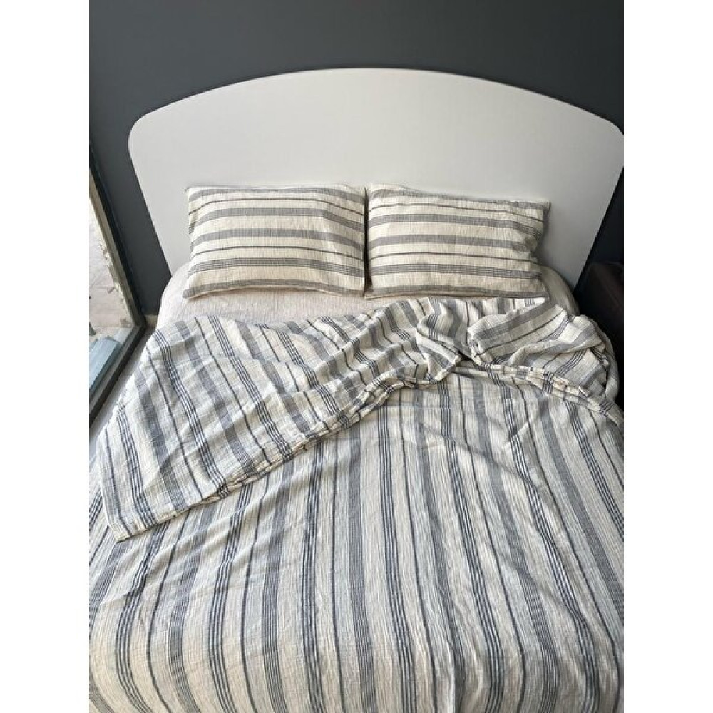 Homecella 2 Katlı Müslin Çift Kişilik Nevresim Takımı : Ekru / Antrasit Çizgili - 200 x 220 cm Nevresim Takımı Fiyatı