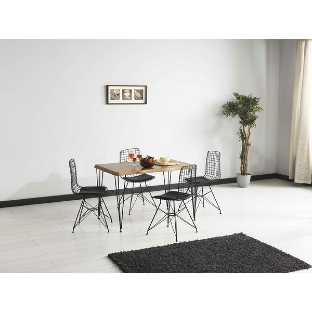 Homedora Kütük Mutfak Masası 120 Cm ve 4 Adet Tel Sandalye Takımı - Ahşap - 80 x 120 cm Masa - Sandalye Seti / Takımı Fiyatı