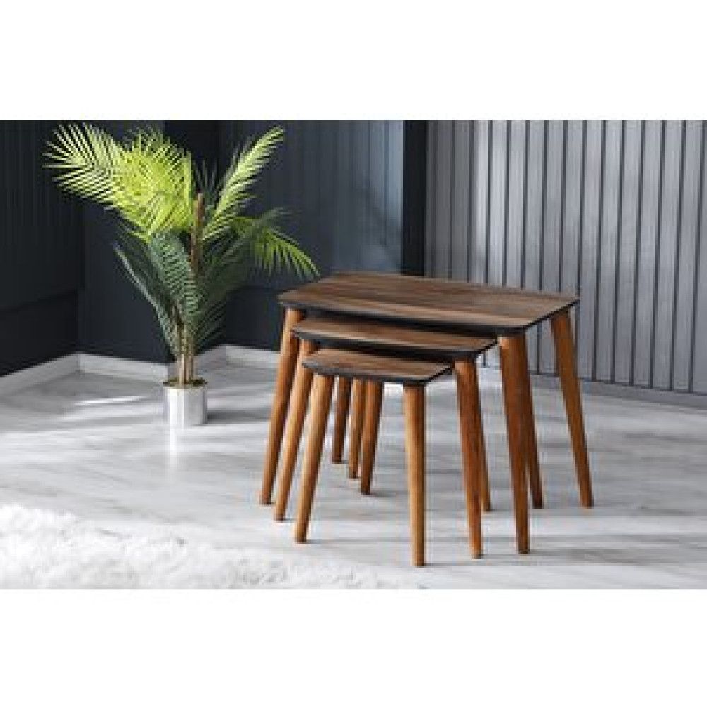 Homedora Zack Mdf Ahşap Ayaklı 3'lü Zigon Sehpa Ceviz Ceviz Zigon Sehpa Fiyatı