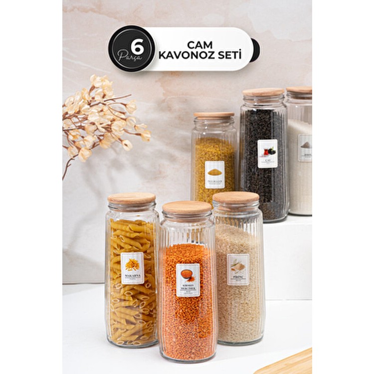 Homekolik 6'lı Cam Saklama Kabı Seti – Sızdırmaz Ahşap Kapaklı 1500 ml Çok Renkli Kuru Gıda Kavanozları - 500 ml Eşya Saklama / Düzenleme Fiyatı
