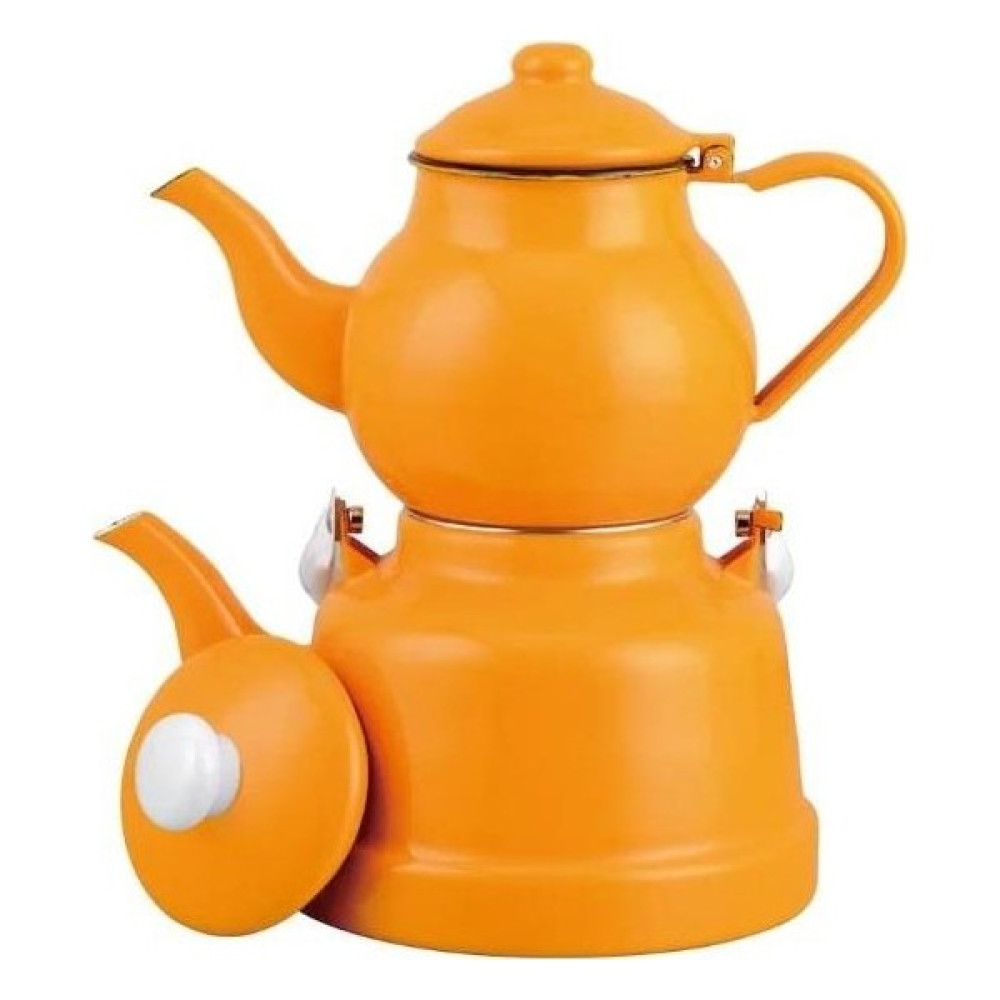 Homekolik Sarı Emaye Nostaljik Çinko Çaydanlık Takımı 2,5 lt - Turuncu Çay / Çaydanlık Setleri Fiyatı
