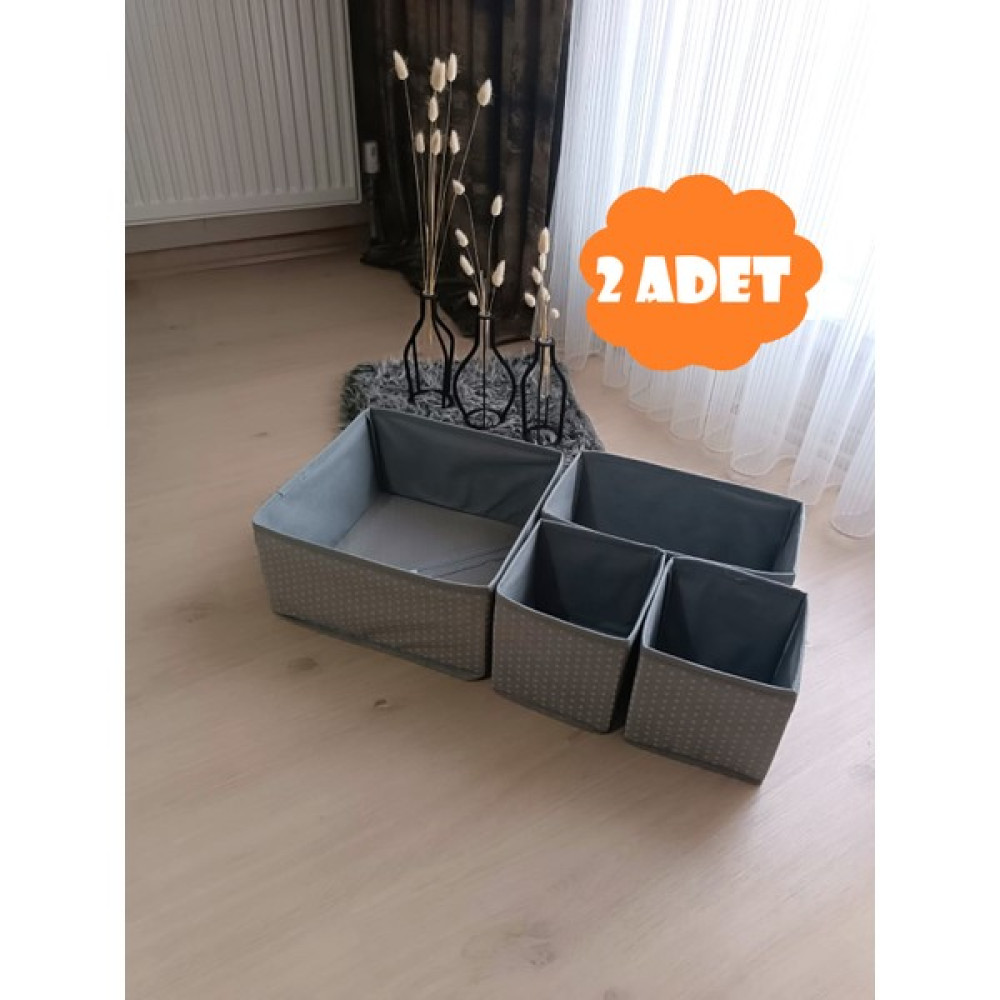Homelife Ev Tekstil 2 Adet Puantiyeli 1.kalite 4lü Çok Amaçlı Dolap Içi ve Çekmece Içi Düzenleyici Organizer Kutu Seti - Açık Gri - 2'li Eşya Saklama / Düzenleme Fiyatı