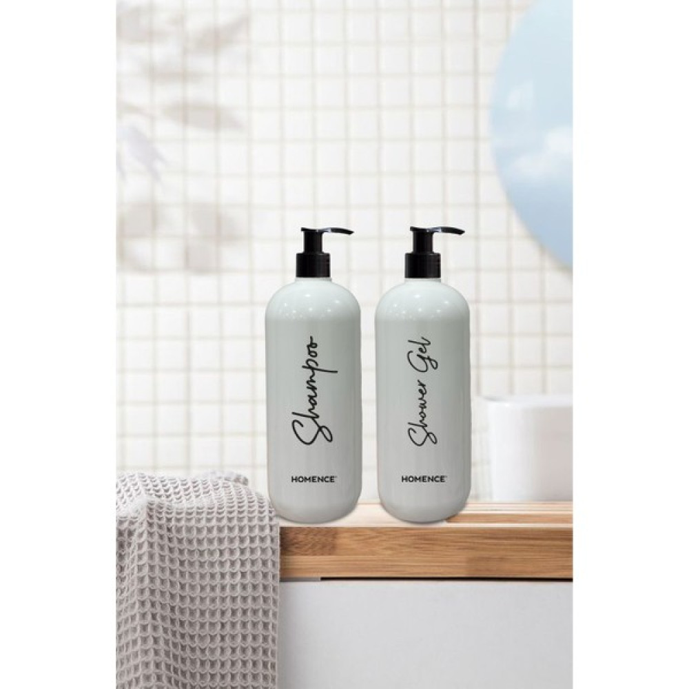 Homence 500 ml Boş Şişe Plastik Beyaz Düzenleyici 2'li Banyo Şampuan ve Duş Jeli Pompalı Baskılı Sabunluk Fiyatı