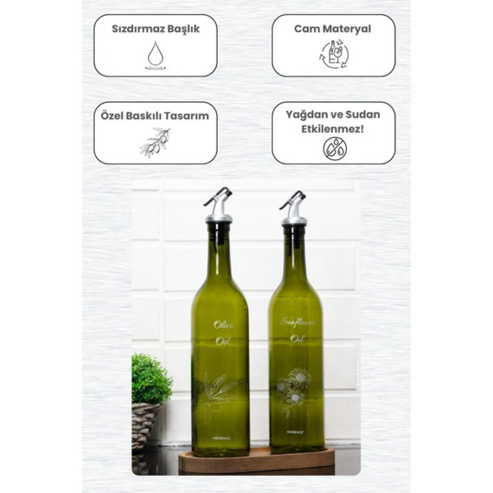 Homence Ahşap Stantlı 2'Li Çiçek Baskılı Zeytinyağı Ayçiçek Yağı Şişesi 750ml Cam Yağdanlık Yağlık Şişesi - Koyu Yeşil - 750 ml Mutfak Gereçleri Fiyatı