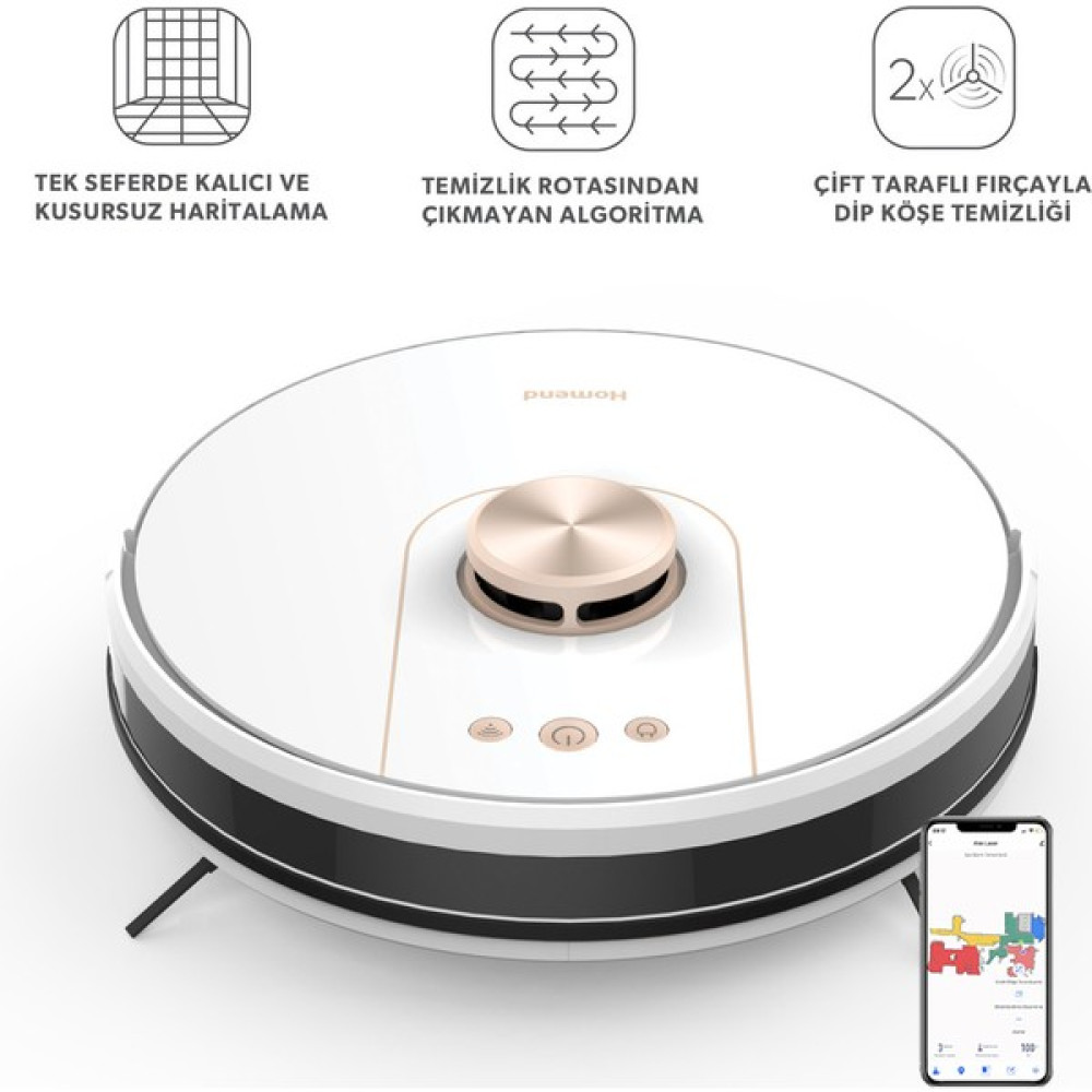 Homend Alex Laser Pro 1286H Moplu ve Haritalamalı Akıllı Robot Süpürge Beyaz Gold - Beyaz - Gold Robot Süpürgeler Fiyatı