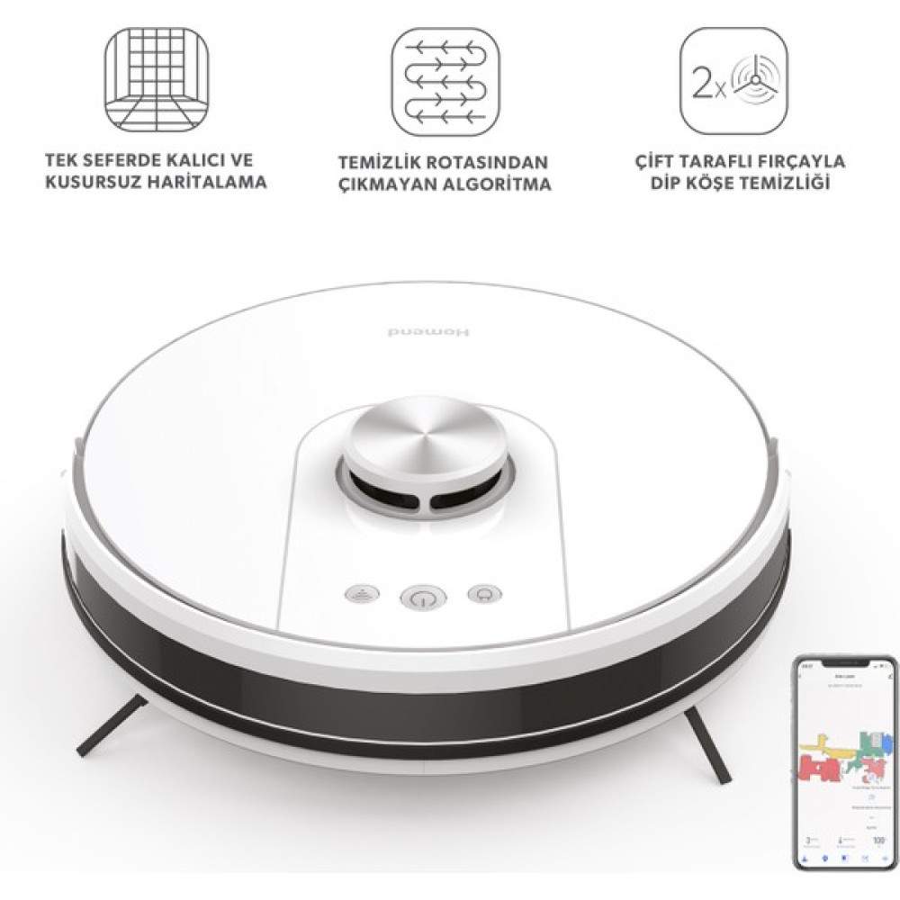 Homend Alex Laser Pro 1286H Moplu ve Haritalamalı Akıllı Robot Süpürge Beyaz Silver - Beyaz - Silver Robot Süpürgeler Fiyatı