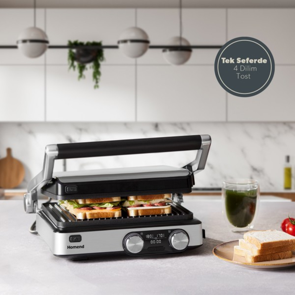 Homend Grilliant 1340H Inox Gövde Döküm Plaka Tost ve Izgara Makinesi - Açık Gri Tost Makineleri Fiyatı