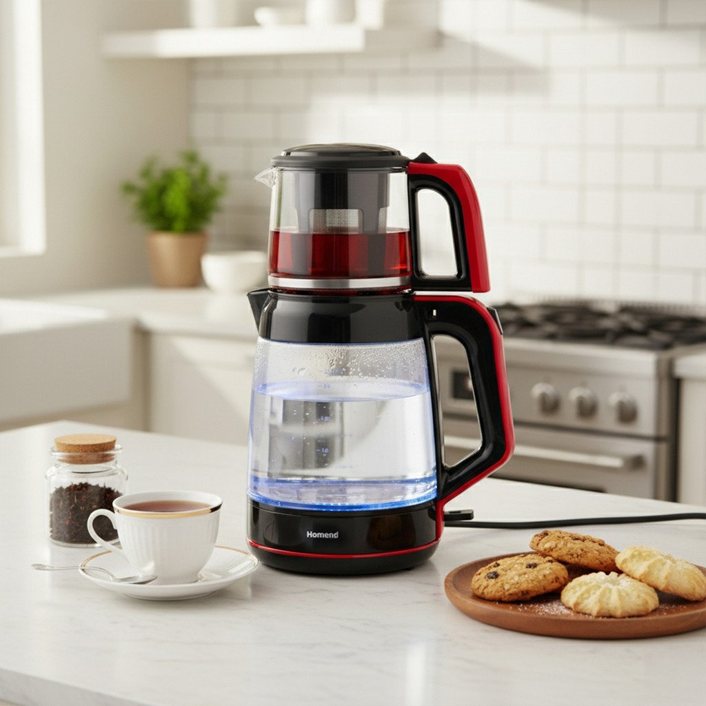 Homend Infinity XL 1764H 2,2 L Cam Çay Makinesi Siyah Kırmızı Hızlı Demleme Teknolojisi Çay Makineleri Fiyatı