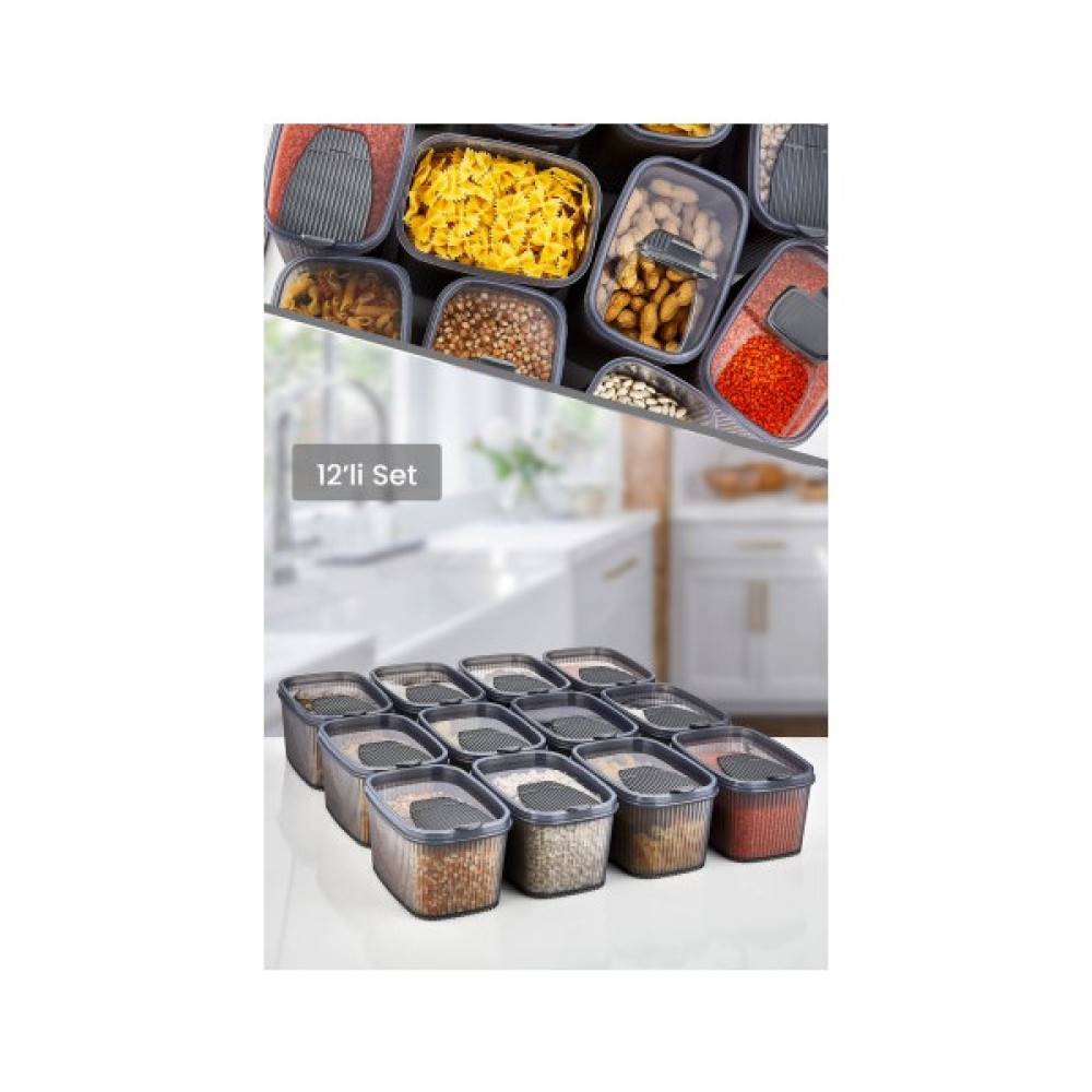 Homenıva 12'li Set Erzak Bakliyat Saklama Kabı 1.3 Litre - Mini Boy (12X1300ML) - 12 Adet Saklama Kapları Fiyatı