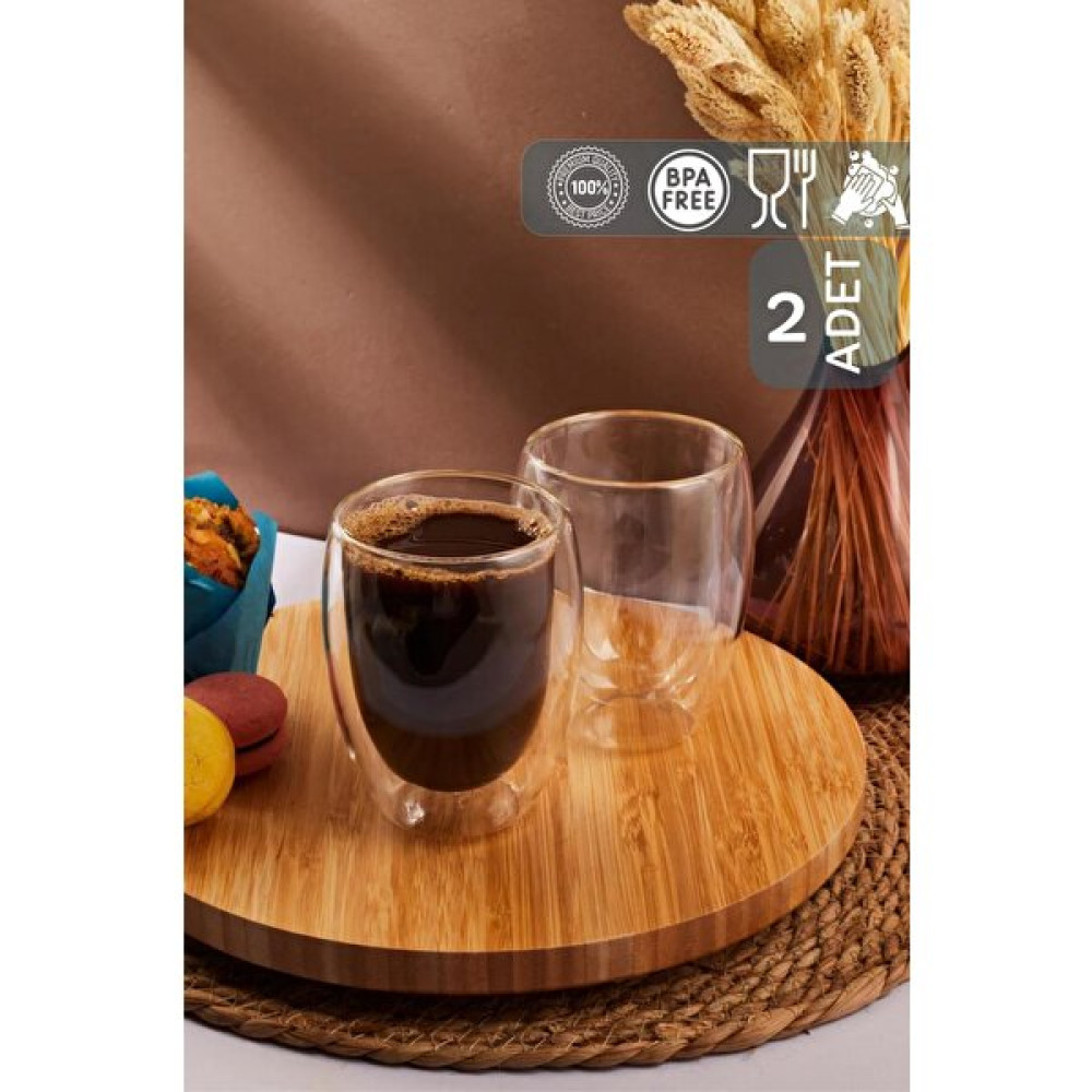 Homenıva 2 Adet Çift Cidarlı Cam Latte Americano Bardağı - Şeffaf Fincan / Bardak / Kahve Takımı Fiyatı