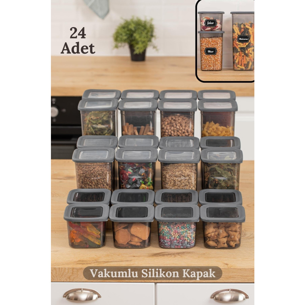 HOMENIVA 24lü Vakumlu Silikon Kapaklı Mega Erzak Saklama Kabı Seti - 8x(0.65 LT - 1.3 LT - 1.9 LT) Saklama Kapları Fiyatı