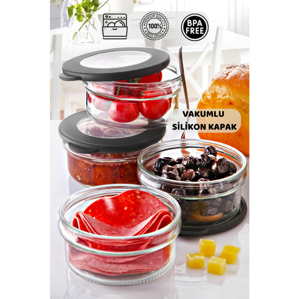 HOMENIVA 4 Adet Vakumlu Kapak Cam Saklama Kabı - Cam Kahvaltı Seti Saklama Kapları Fiyatı