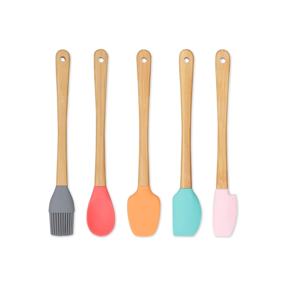 HOMENIVA 5 Parça Mini Silikon Spatula Kaşık Fırça Seti - High Quality - Bambu Saplı Mutfak Gereçleri Fiyatı