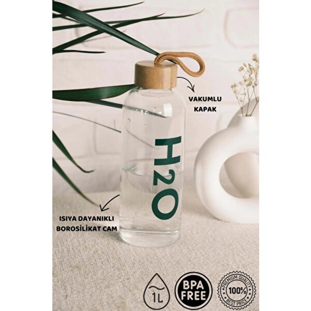 Homenıva H20 Bambu Kapaklı Cam Matara 1 Litre Matara Fiyatı