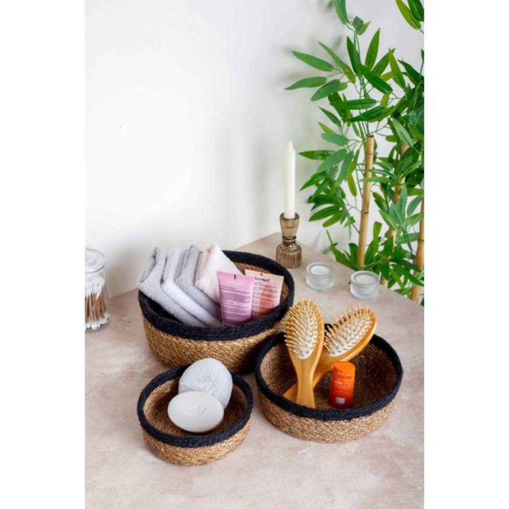 Homenıva Naturel Hasır Sepet Organizer, Banyo Organizer, Siyah Şeritli 3 Boy Sepet Fiyatı