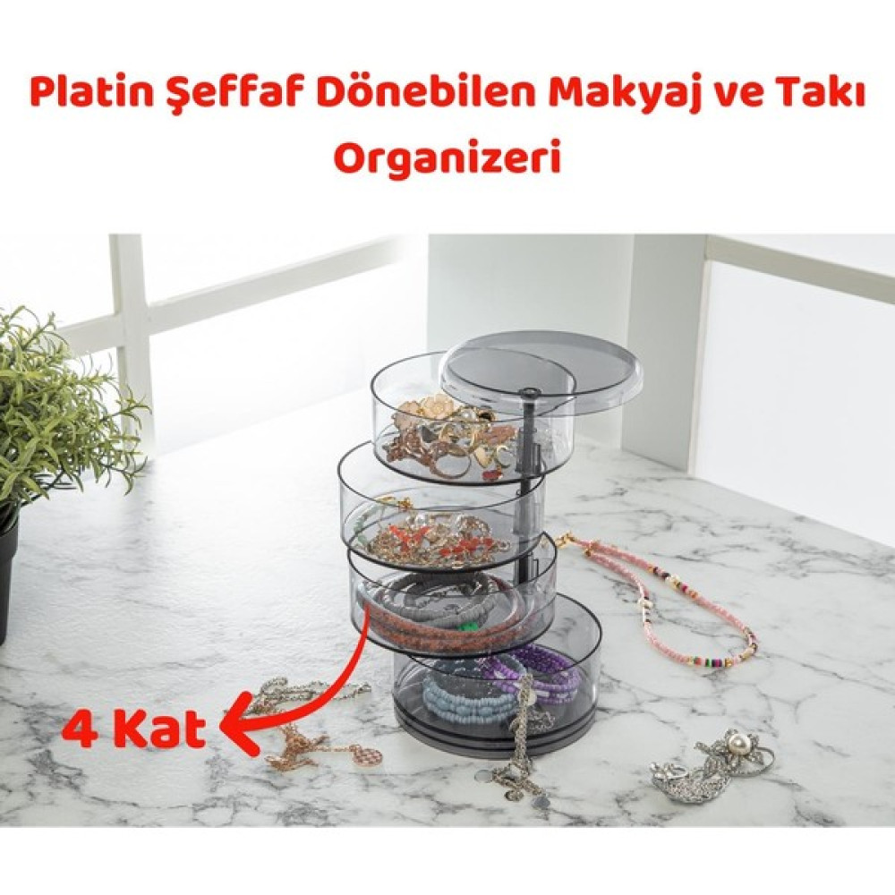 Homeniva Platin Şeffaf 4 Katlı Dönebilen Yuvarlak Makyaj ve Takı Organizeri Makyaj Fırça ve Aksesuarları Fiyatı